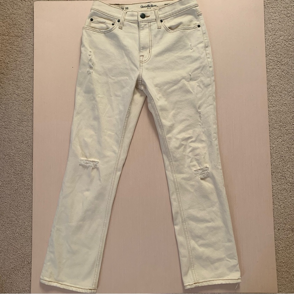 Goodfellow & Co Straight Recto W30L30 white / cream jeans with ripped knees